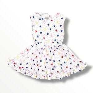 Girlhood Twirl Dress Girls 5 White Multicolor Star Sleeveless Ruffle Hem Pockets